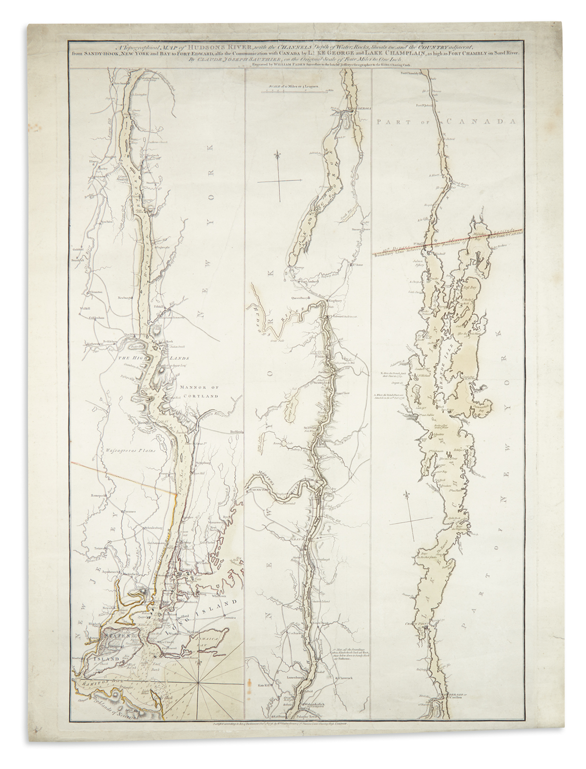 (HUSDON RIVER.) Sauthier, Claude. A Topographical Map of Hudsons River,